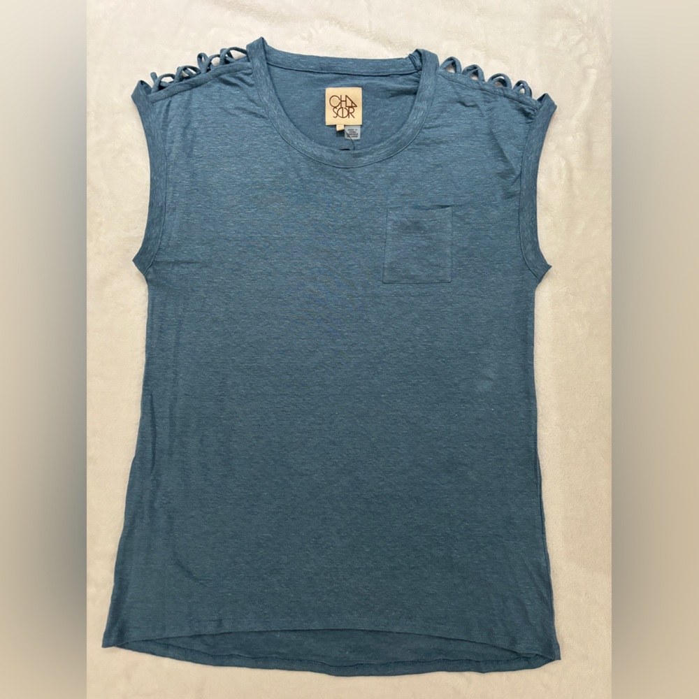 NWT Chaser Blue Sleeveless Top with Shoulder Details, size L